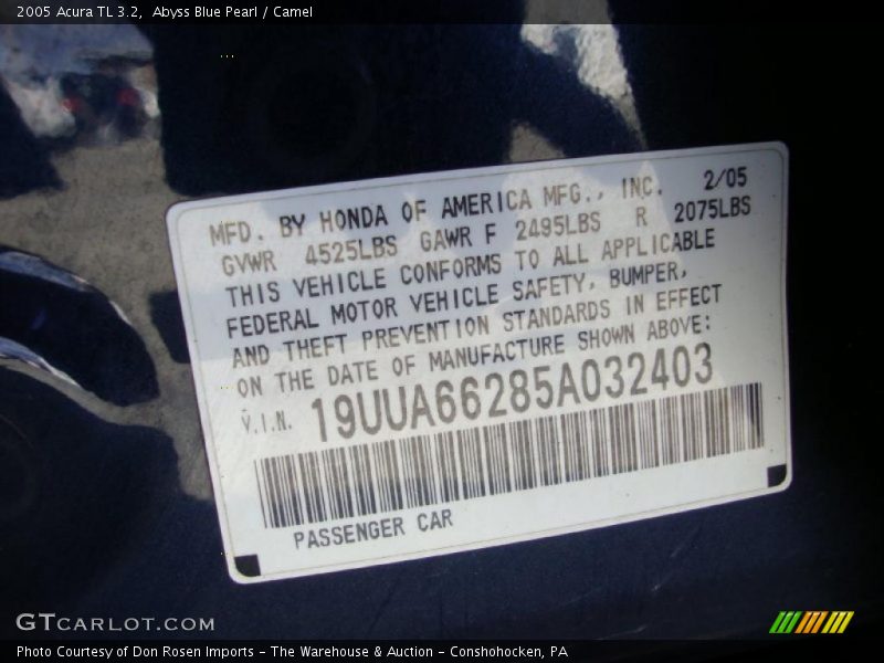 Abyss Blue Pearl / Camel 2005 Acura TL 3.2