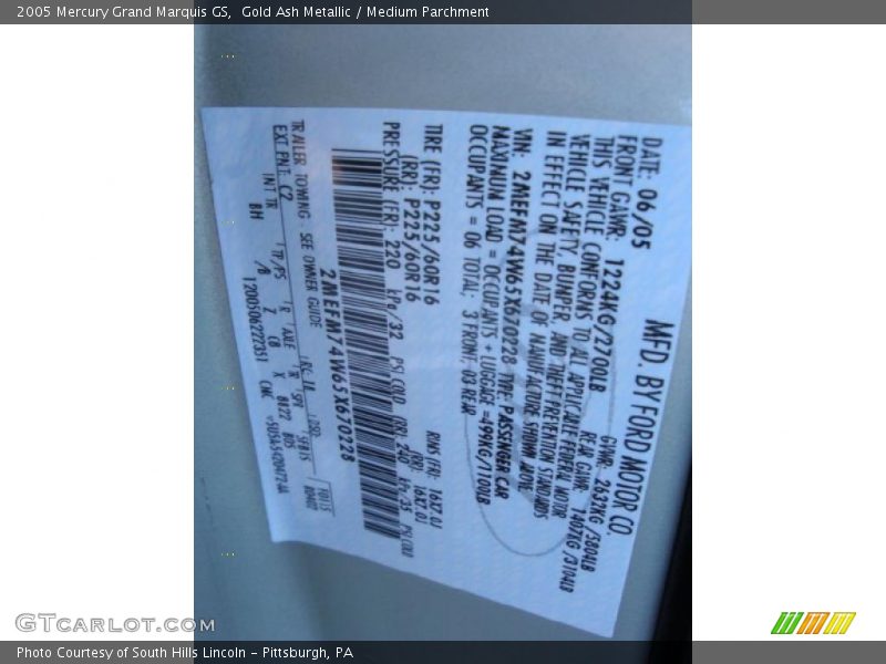 2005 Grand Marquis GS Gold Ash Metallic Color Code C2