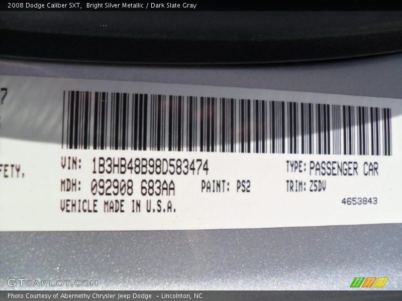 Bright Silver Metallic / Dark Slate Gray 2008 Dodge Caliber SXT