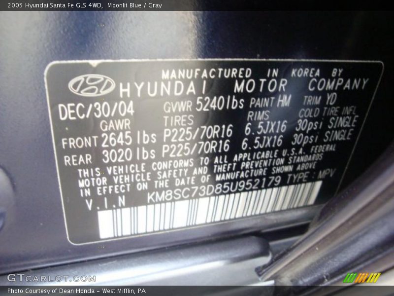 Moonlit Blue / Gray 2005 Hyundai Santa Fe GLS 4WD