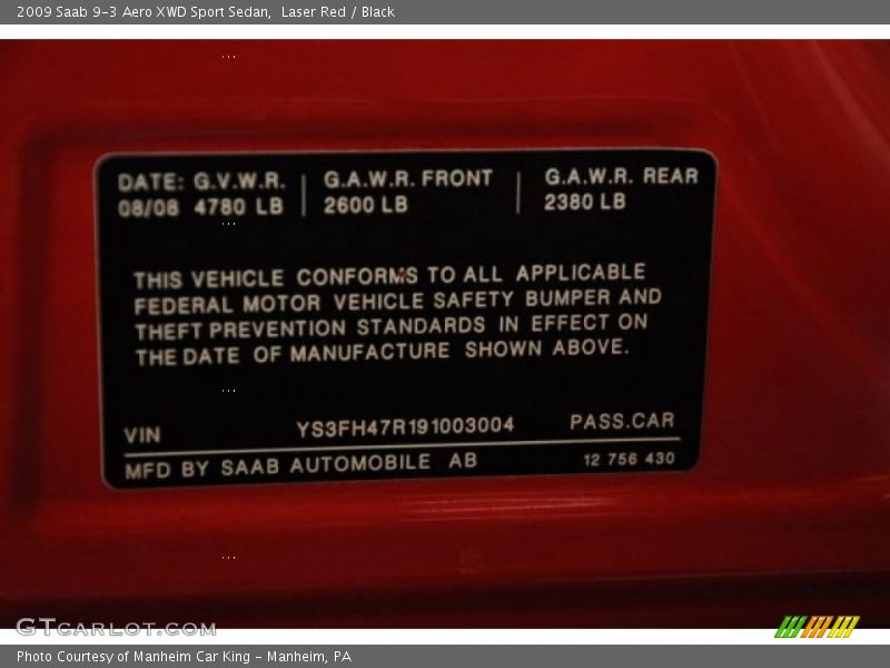 Laser Red / Black 2009 Saab 9-3 Aero XWD Sport Sedan