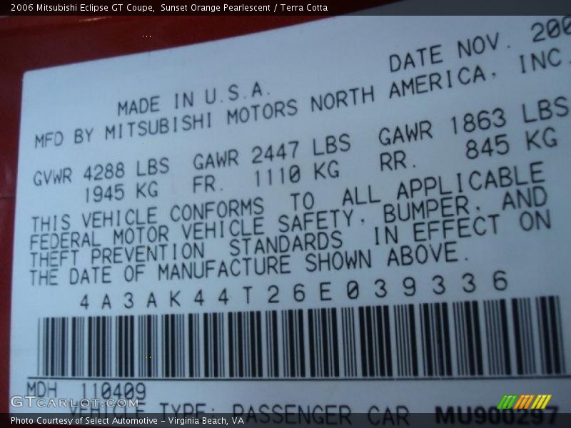 Sunset Orange Pearlescent / Terra Cotta 2006 Mitsubishi Eclipse GT Coupe