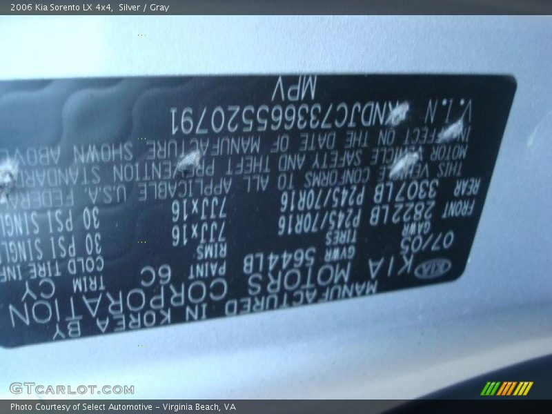 Silver / Gray 2006 Kia Sorento LX 4x4
