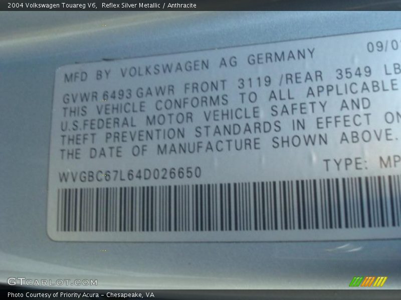 Reflex Silver Metallic / Anthracite 2004 Volkswagen Touareg V6
