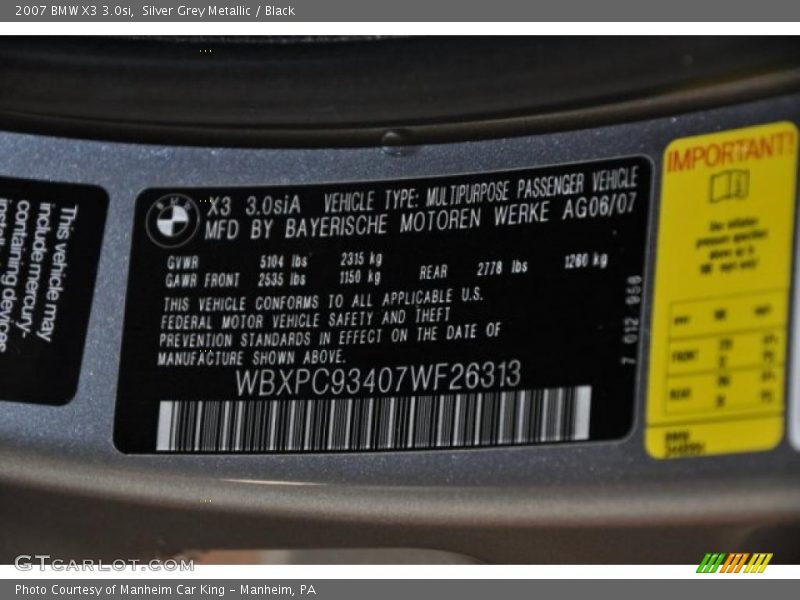 Silver Grey Metallic / Black 2007 BMW X3 3.0si