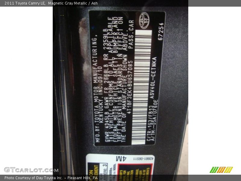 Magnetic Gray Metallic / Ash 2011 Toyota Camry LE