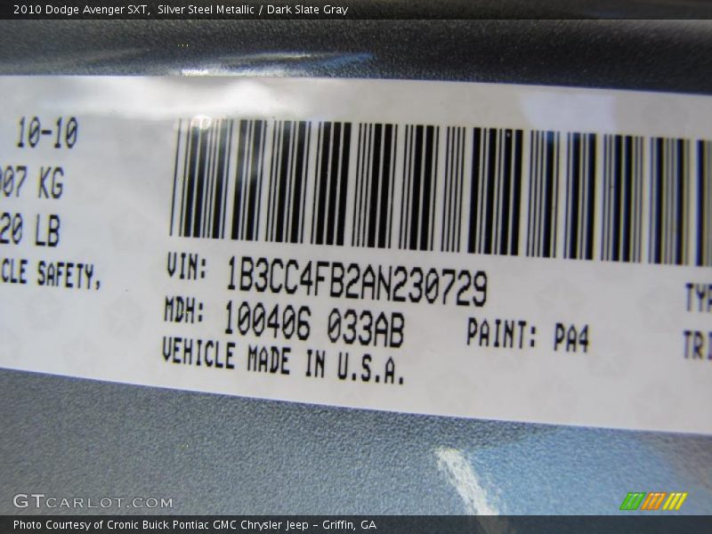 Silver Steel Metallic / Dark Slate Gray 2010 Dodge Avenger SXT