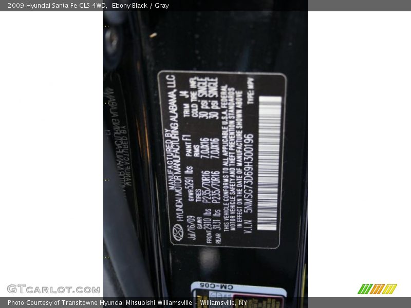 Ebony Black / Gray 2009 Hyundai Santa Fe GLS 4WD