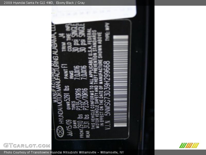 Ebony Black / Gray 2009 Hyundai Santa Fe GLS 4WD