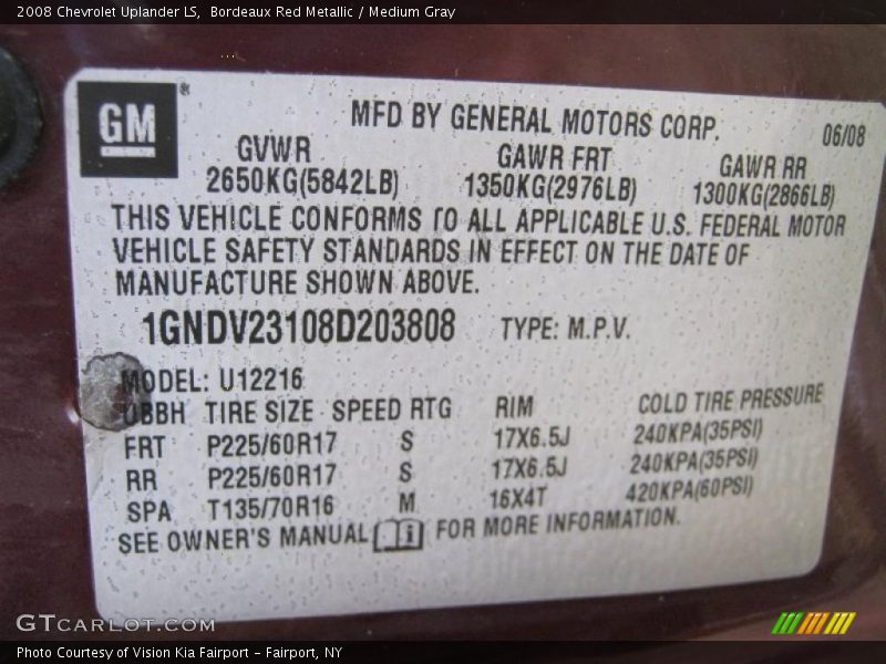 Bordeaux Red Metallic / Medium Gray 2008 Chevrolet Uplander LS