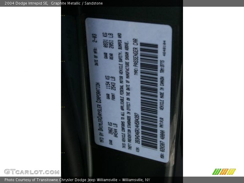 Graphite Metallic / Sandstone 2004 Dodge Intrepid SE
