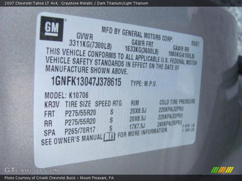 Graystone Metallic / Dark Titanium/Light Titanium 2007 Chevrolet Tahoe LT 4x4