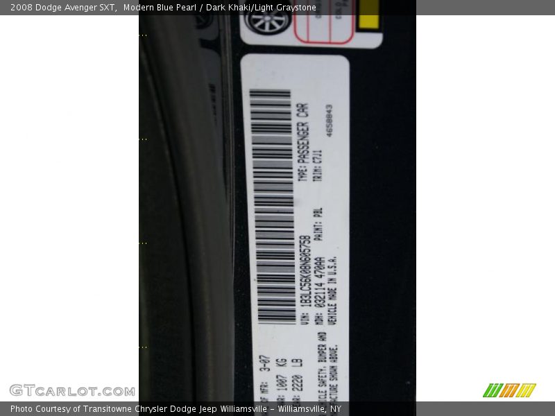 Modern Blue Pearl / Dark Khaki/Light Graystone 2008 Dodge Avenger SXT