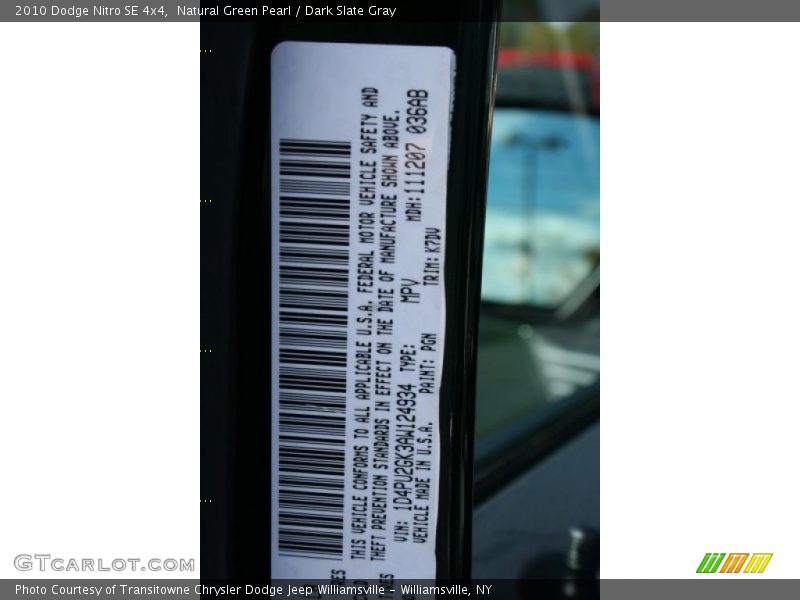 2010 Nitro SE 4x4 Natural Green Pearl Color Code PGN