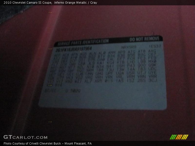 Inferno Orange Metallic / Gray 2010 Chevrolet Camaro SS Coupe