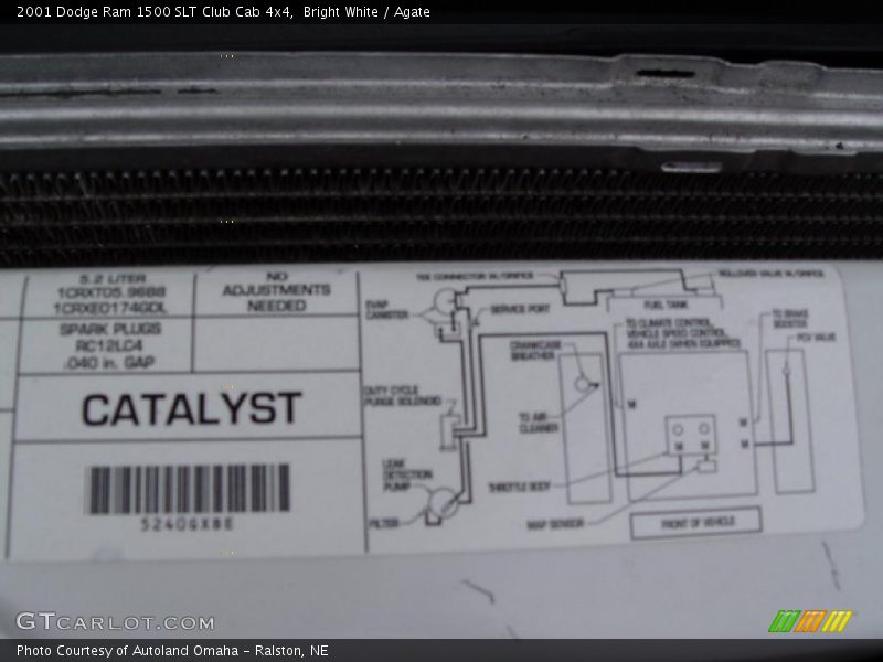 Info Tag of 2001 Ram 1500 SLT Club Cab 4x4