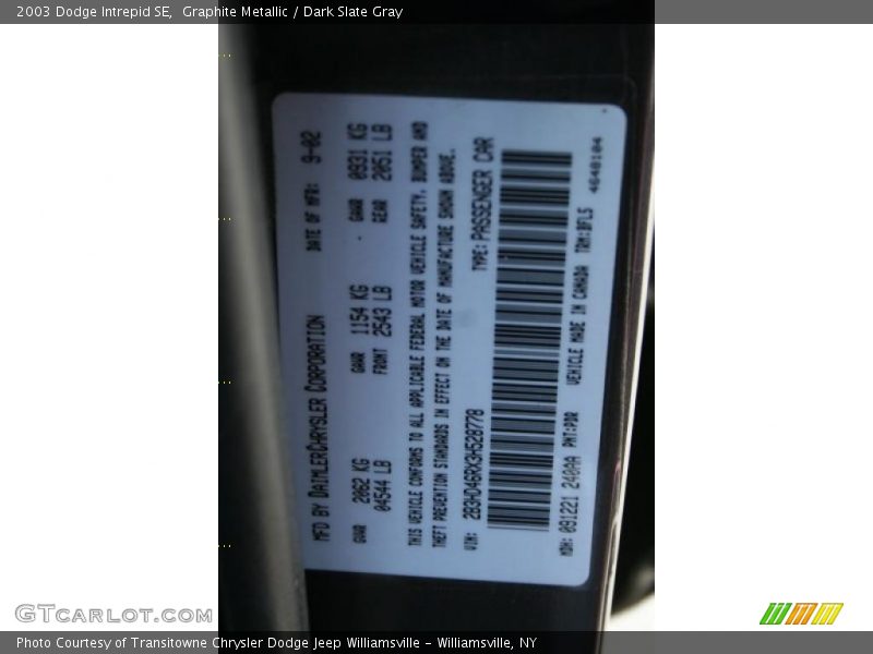 Graphite Metallic / Dark Slate Gray 2003 Dodge Intrepid SE