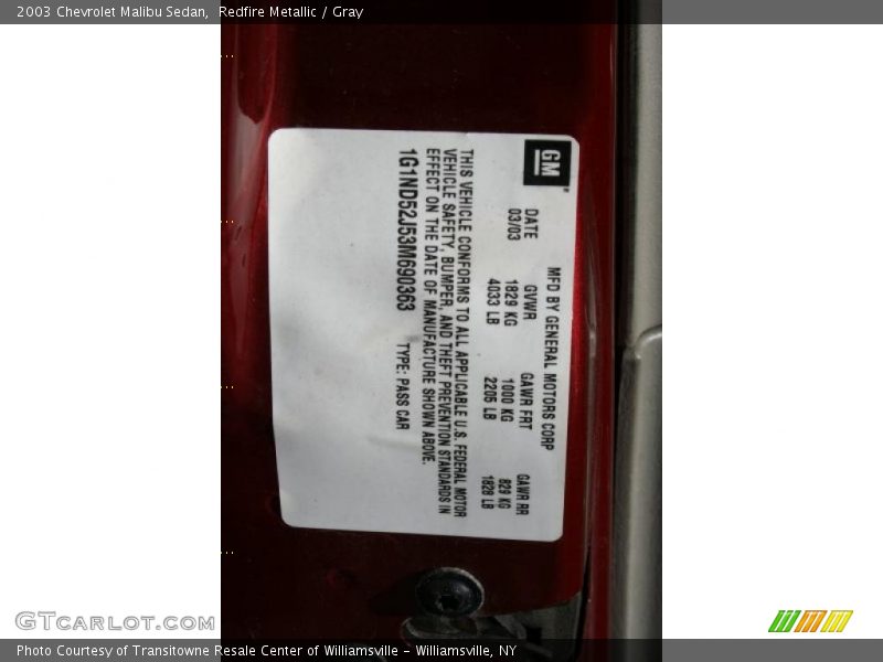 Redfire Metallic / Gray 2003 Chevrolet Malibu Sedan