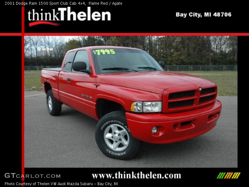 Flame Red / Agate 2001 Dodge Ram 1500 Sport Club Cab 4x4