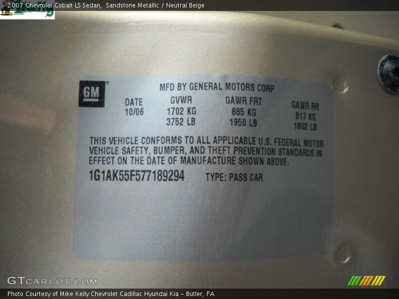 Sandstone Metallic / Neutral Beige 2007 Chevrolet Cobalt LS Sedan