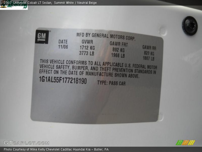 Summit White / Neutral Beige 2007 Chevrolet Cobalt LT Sedan