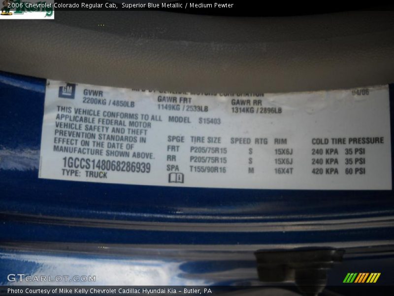 Superior Blue Metallic / Medium Pewter 2006 Chevrolet Colorado Regular Cab