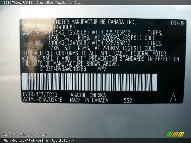Classic Silver Metallic / Ash Gray 2010 Toyota RAV4 I4