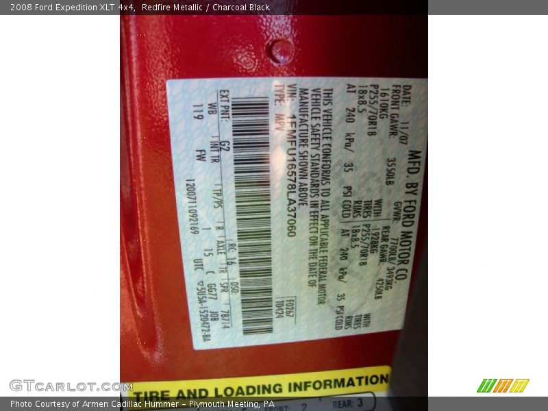 2008 Expedition XLT 4x4 Redfire Metallic Color Code G2