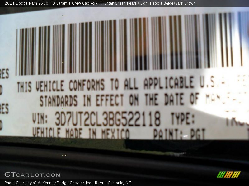 Hunter Green Pearl / Light Pebble Beige/Bark Brown 2011 Dodge Ram 2500 HD Laramie Crew Cab 4x4
