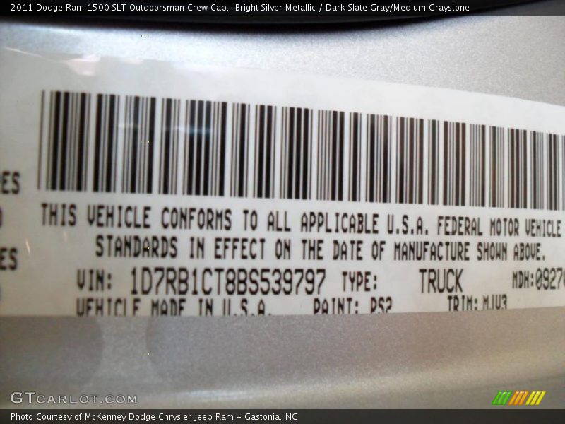 Bright Silver Metallic / Dark Slate Gray/Medium Graystone 2011 Dodge Ram 1500 SLT Outdoorsman Crew Cab