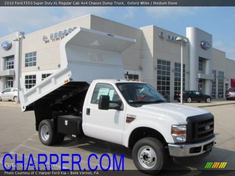 Oxford White / Medium Stone 2010 Ford F350 Super Duty XL Regular Cab 4x4 Chassis Dump Truck