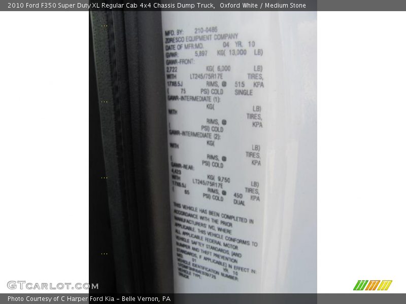Oxford White / Medium Stone 2010 Ford F350 Super Duty XL Regular Cab 4x4 Chassis Dump Truck