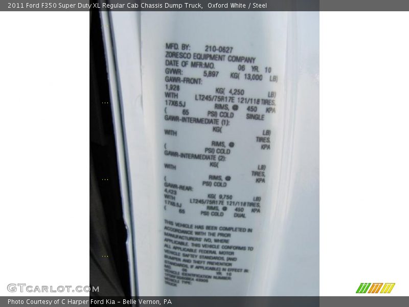 Oxford White / Steel 2011 Ford F350 Super Duty XL Regular Cab Chassis Dump Truck