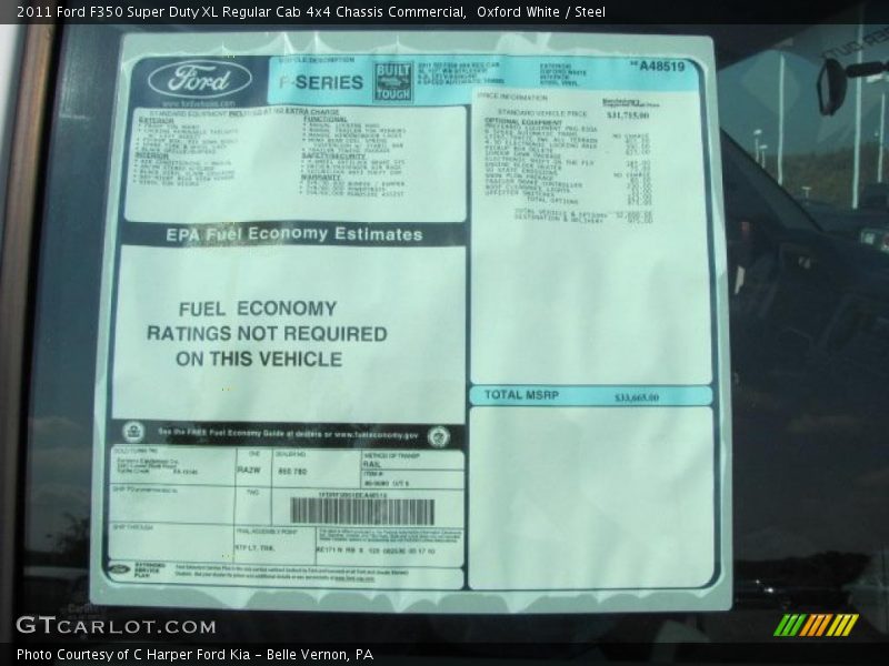  2011 F350 Super Duty XL Regular Cab 4x4 Chassis Commercial Window Sticker