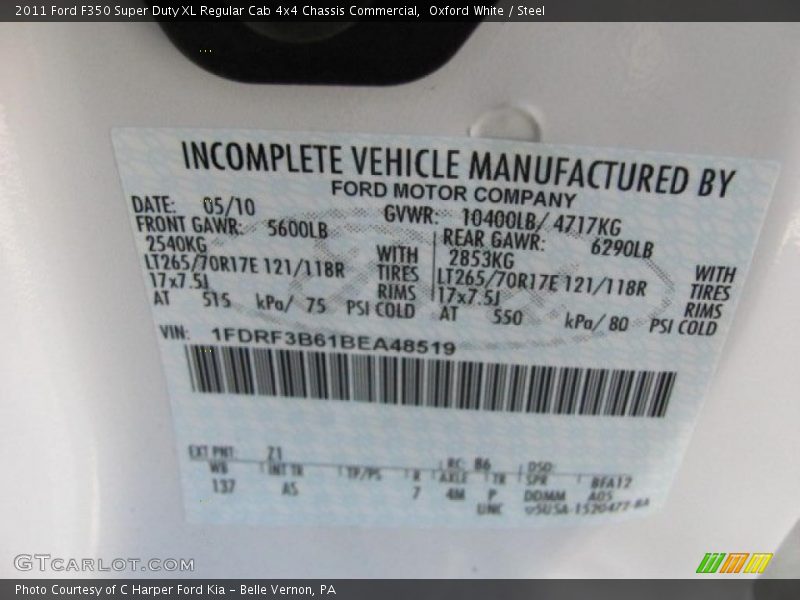 Oxford White / Steel 2011 Ford F350 Super Duty XL Regular Cab 4x4 Chassis Commercial