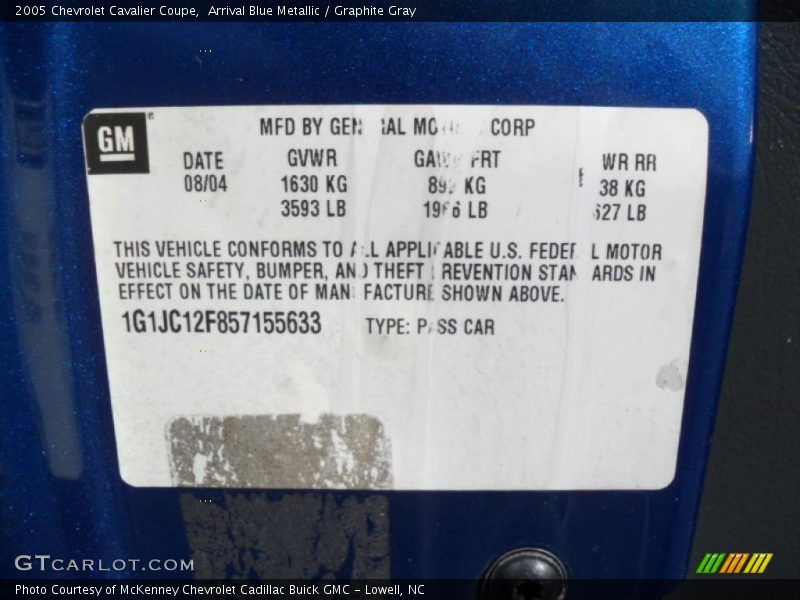 Arrival Blue Metallic / Graphite Gray 2005 Chevrolet Cavalier Coupe