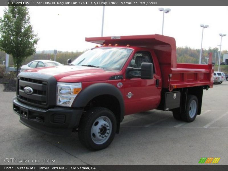 Front 3/4 View of 2011 F450 Super Duty XL Regular Cab 4x4 Dually Dump Truck