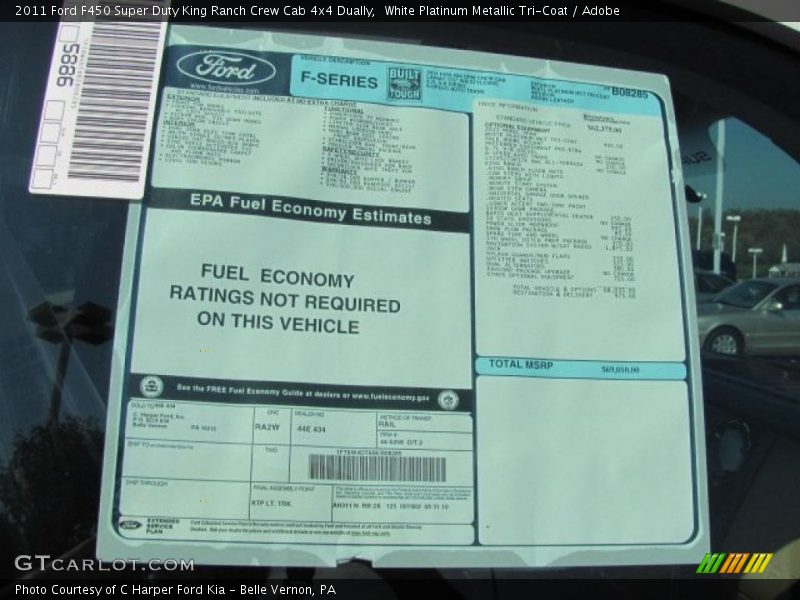  2011 F450 Super Duty King Ranch Crew Cab 4x4 Dually Window Sticker