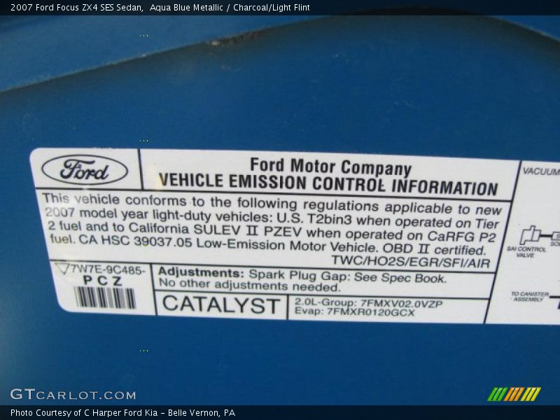 Info Tag of 2007 Focus ZX4 SES Sedan