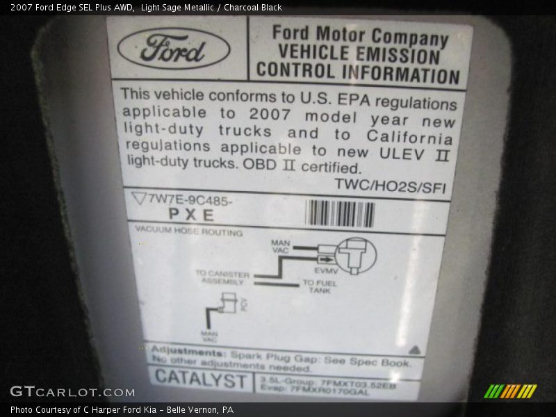 Info Tag of 2007 Edge SEL Plus AWD