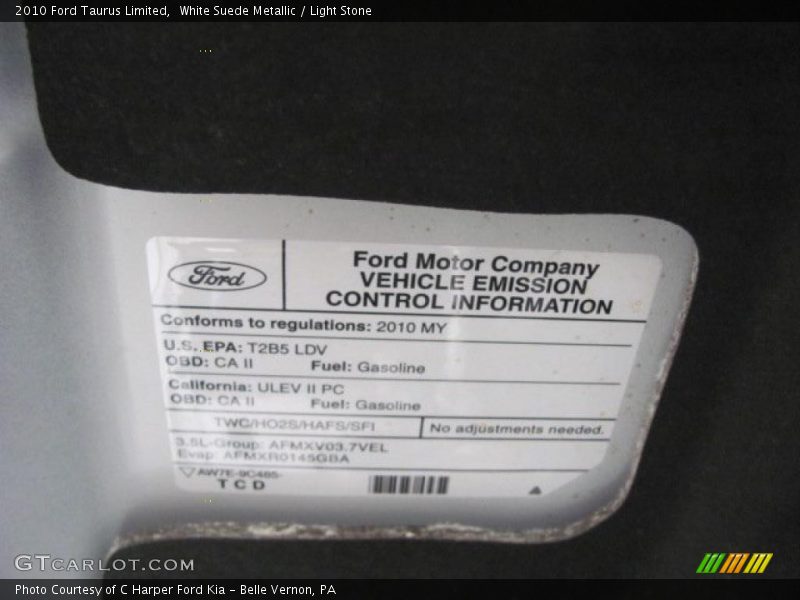 Info Tag of 2010 Taurus Limited