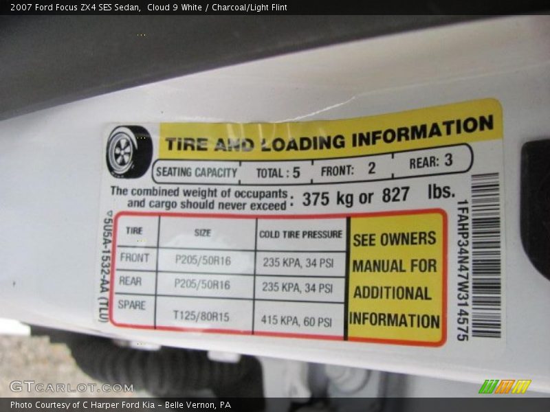 Info Tag of 2007 Focus ZX4 SES Sedan