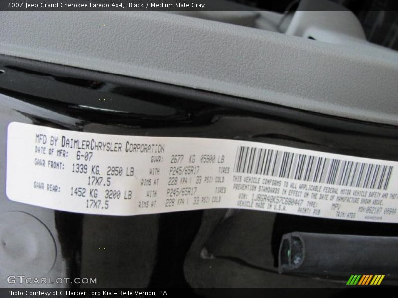 Black / Medium Slate Gray 2007 Jeep Grand Cherokee Laredo 4x4