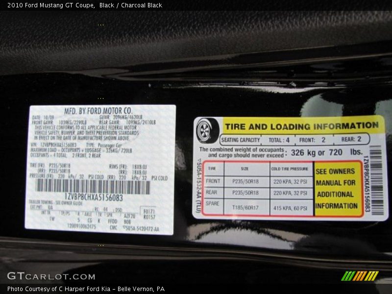 2010 Mustang GT Coupe Black Color Code UA