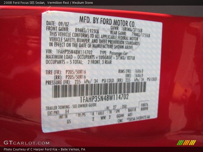 2008 Focus SES Sedan Vermillion Red Color Code E4
