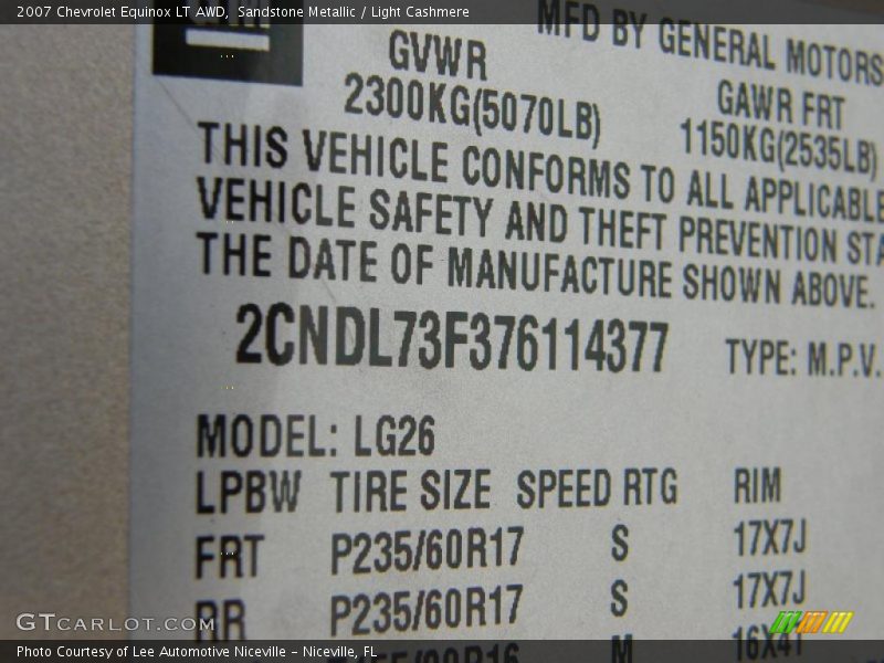 Sandstone Metallic / Light Cashmere 2007 Chevrolet Equinox LT AWD