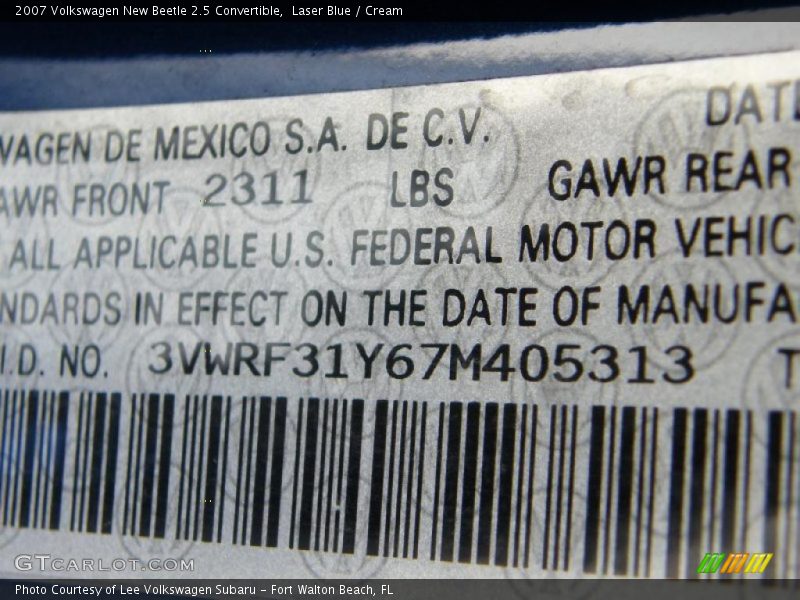 Laser Blue / Cream 2007 Volkswagen New Beetle 2.5 Convertible