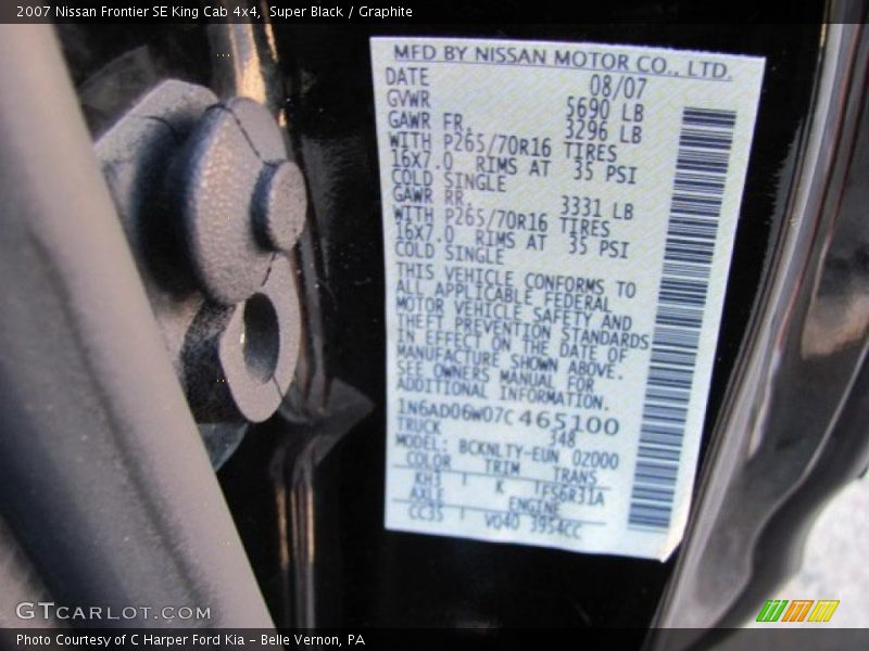 Super Black / Graphite 2007 Nissan Frontier SE King Cab 4x4