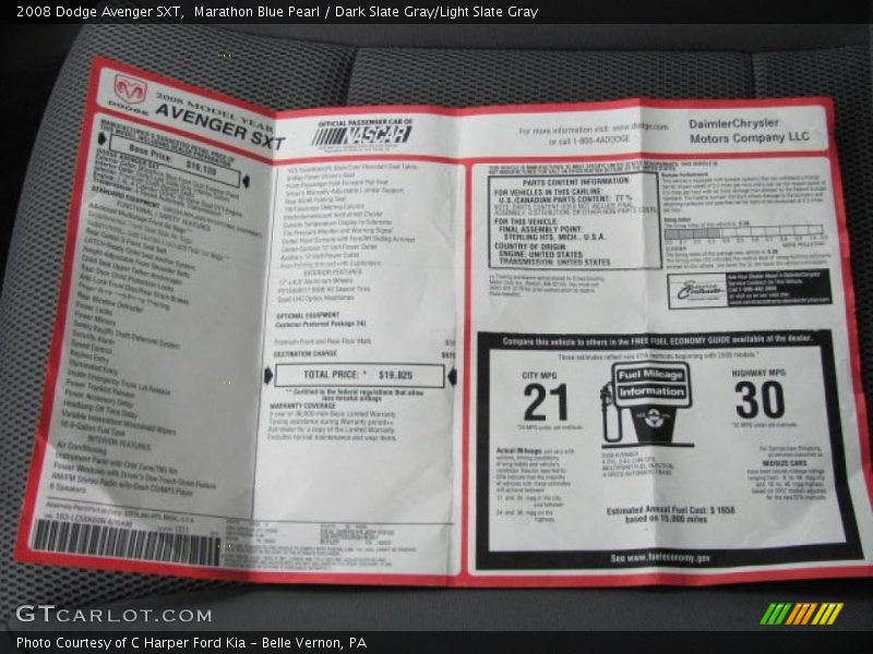  2008 Avenger SXT Window Sticker