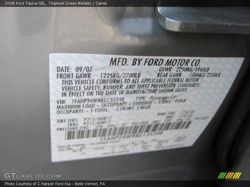 Titanium Green Metallic / Camel 2008 Ford Taurus SEL